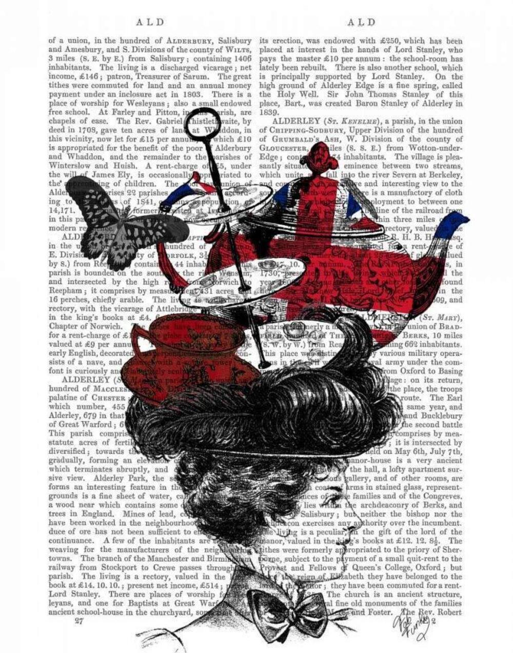 7929 British Afternoon Tea Hat Poster Print - Funky Fab 18 x 24